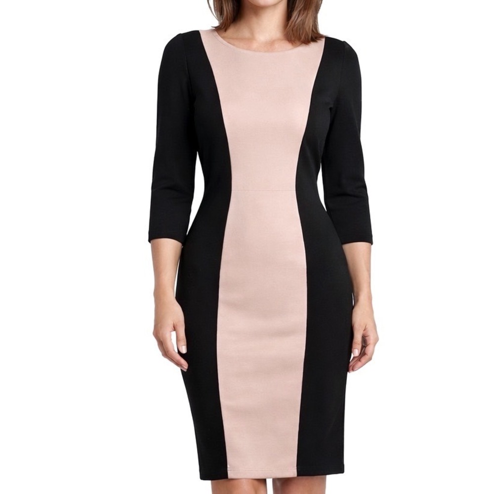 Alice + Olivia Amena Employed Colorblock Sheath Dress Size 2 Nude Career Office